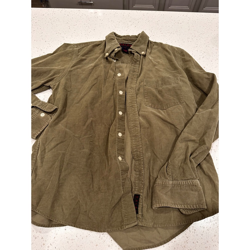 Vintage Ralph Lauren Corduroy Button Down Shirt Mens Medium Olive Green Cotton
